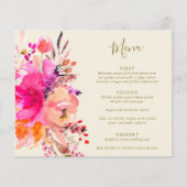 Menu de mariage personnalisé floral aquarelle rose (Devant)