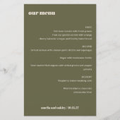 Menu de mariage personnalisé vert olive élégant mo (Devant)