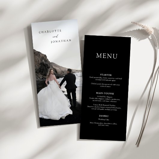 Menu de Mariage photo moderne minimaliste noir