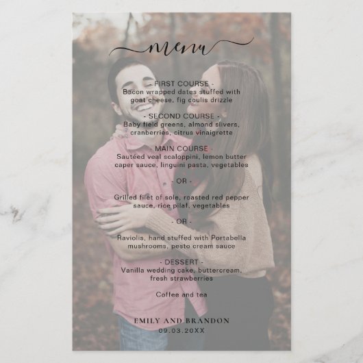 Menu de mariage photo simple et élégant moderne (Devant)
