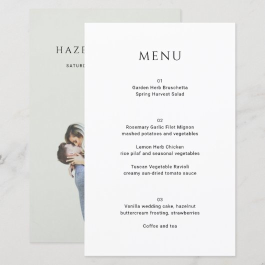 Menu de mariage photo simple moderne (Devant / Derrière)