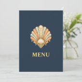 Menu de mariage Plage Coquillage Or Bleu (Debout devant)