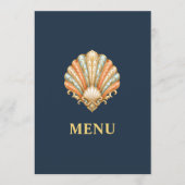 Menu de mariage Plage Coquillage Or Bleu (Devant)