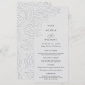 Menu de mariage plat Faux Roses blanches en relief (Devant / Derrière)