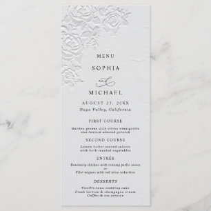 Menu de mariage plat Faux Roses blanches en relief