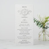 Menu de mariage plat floral embossé faux (Debout devant)
