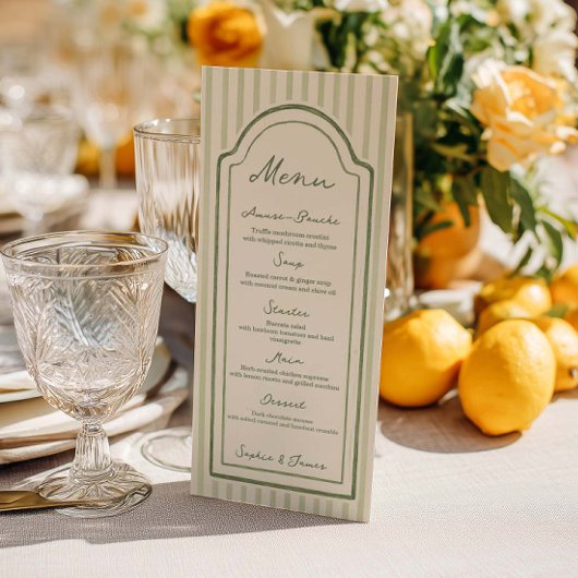 Menu de mariage plat rayé vert
