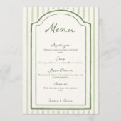Menu de mariage plat uni rayé vert (Devant)
