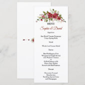 Menu de mariage Poinsettia Rouge Blanc Noël (Devant / Derrière)