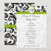 Menu de mariage pomme verte tourbillonnante damas  (Devant / Derrière)