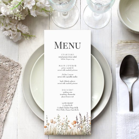 Menu de mariage Prairie de fleurs sauvages de pêch