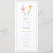 Menu de mariage printanier à rayures bleues et bla (Devant)