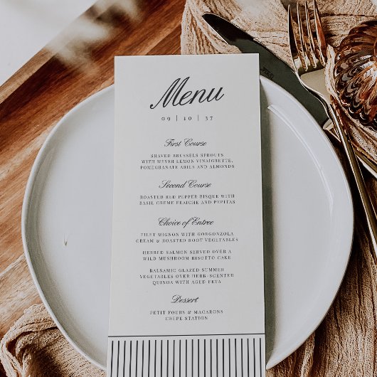 Menu de mariage rayé classique noir et écru