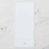 Menu de mariage rayé classique vert sauge et bleu (Dos)