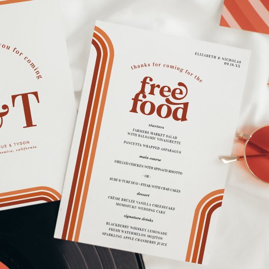Menu de mariage | Rayures Rétro des Années Soixant
