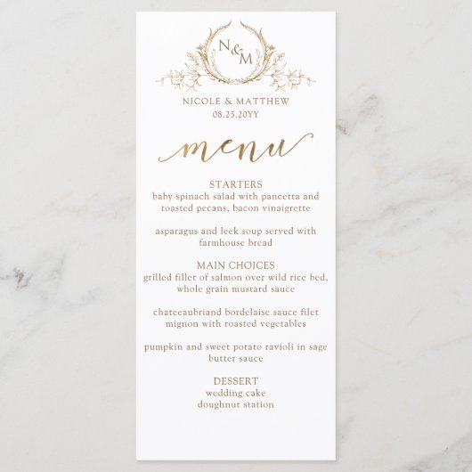 Menu de mariage recto-verso à monogramme blanc et (Dos)