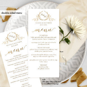 Menu de mariage recto-verso à monogramme blanc et
