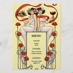 Menu de mariage rétro Art Nouveau pour deux femmes