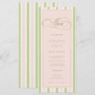 Menu de mariage rétro rayé rose pastel et vert