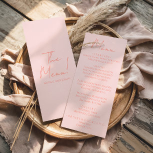 Menu de mariage rétro rose corail écrit à la main