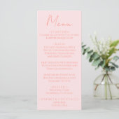 Menu de mariage rétro rose corail écrit à la main (Debout devant)