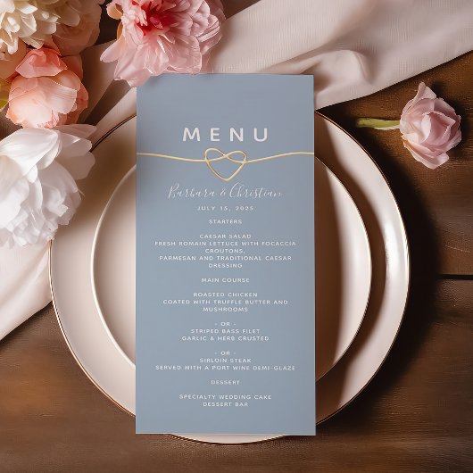 Menu de mariage romantique bleu poussiéreux