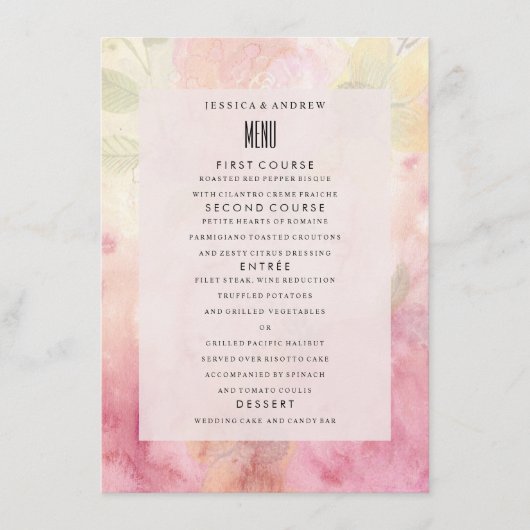 Menu de mariage romantique et fleuri (Devant)