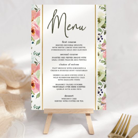 Menu de mariage romantique floral coquille d'oeuf