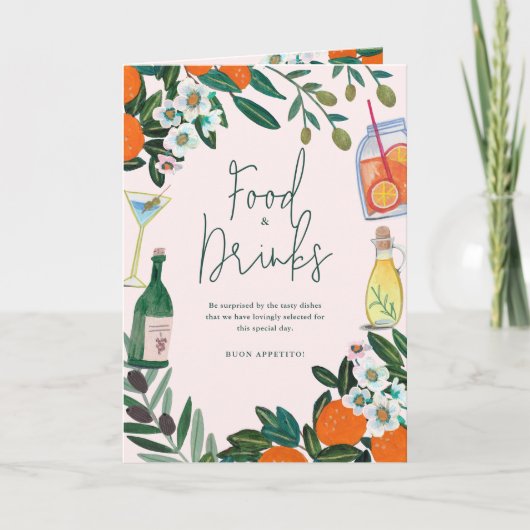 Menu de mariage rose citron italien méditerranéen (Devant)