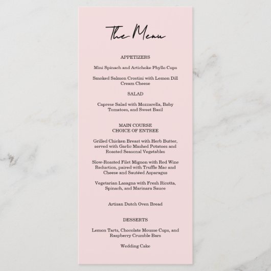 Menu de mariage Rose de jardin rose (Devant)