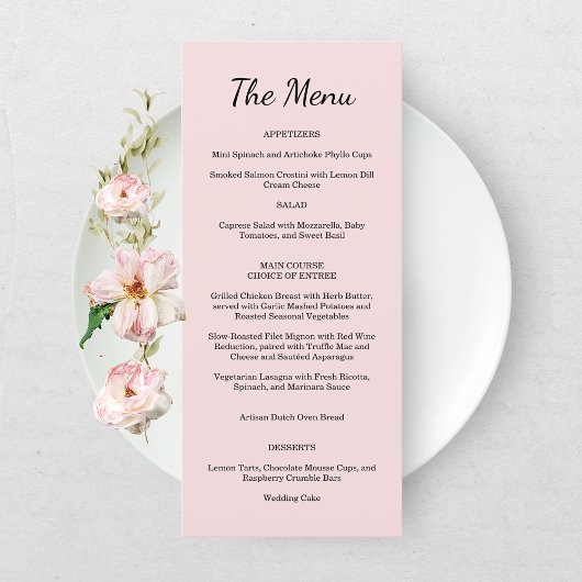 Menu de mariage Rose de jardin rose