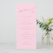 Menu de mariage rose écriture moderne (Debout devant)