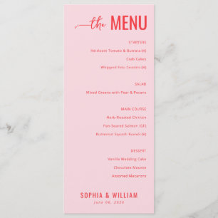 Menu de mariage rose élégant