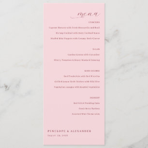 Menu de mariage rose élégant