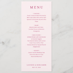 Menu de mariage rose élégant avec serif