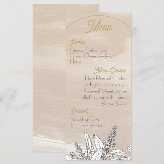 Menu de mariage rose pastel (Devant / Derrière)