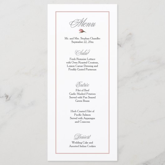 Menu de mariage rose poudré (Devant)
