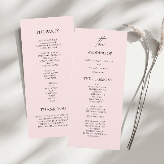 Menu de mariage rose poudré