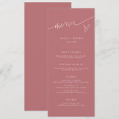 Menu de mariage rose poudré écriture moderne (Devant / Derrière)
