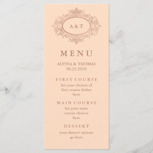 Menu de mariage rose poudré et or rose faux glamou