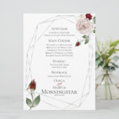 Menu de mariage | Roses d'aquarelle de vin et de v (Debout devant)