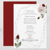 Menu de mariage | Roses d'aquarelle de vin et de v (Devant / Derrière)