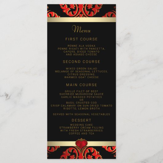 Menu de mariage rouge noir et or (Devant)