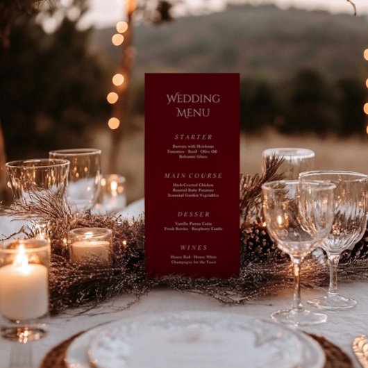 Menu de mariage royale vintage burgundy script