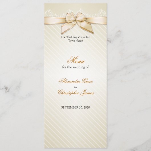 Menu de mariage Ruban Ivoire Bandes Dorées (Devant)