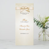 Menu de mariage Ruban Ivoire Bandes Dorées (Debout devant)