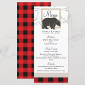 Menu de mariage Rustic Bear & Red Plaid Woods (Devant / Derrière)