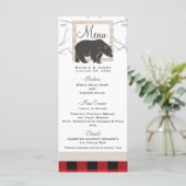 Menu de mariage Rustic Bear & Red Plaid Woods (Debout devant)