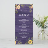 Menu de mariage rustique aux fleurs violettes (Debout devant)