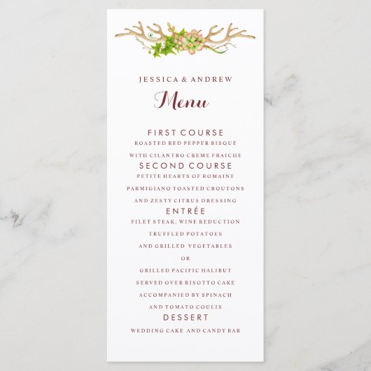 Menu de mariage Rustique Bois de Cerf & Fleurs sau (Devant)